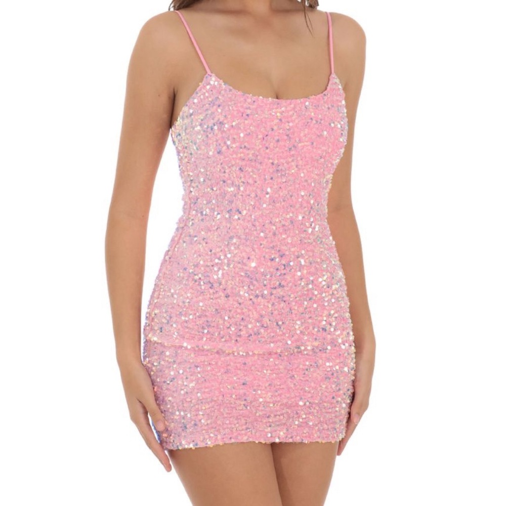 Lucy in the Sky- Iridescent Sequin Bodycon Dress in Pink
